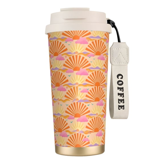 Sun Coffee Mug, 18oz Leak-proof Modern Geometric Sun Tumbler, Insulated Travel Mug with Handle, Perfect Holiday Present for Best Friends