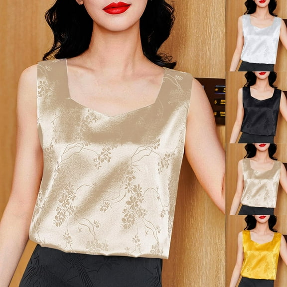 TKYCMSUAKI Plus Size Satin Tank Tops for Women Trendy Square Neck Sleeveless Shirts Loose Fit Tunic Top Summer Casual Basic Tee