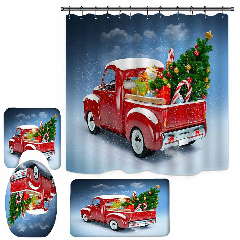 Christmas Socks And Fireplace Bathroom Fabric Shower Curtain Set 71Inches 