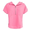 thumbnail image 6 of Xudanell Womens Half Zip Hoodies Solid Color Sweatshirt Tops Oversized Short Sleeve Casual Pullover Pink M, 6 of 6