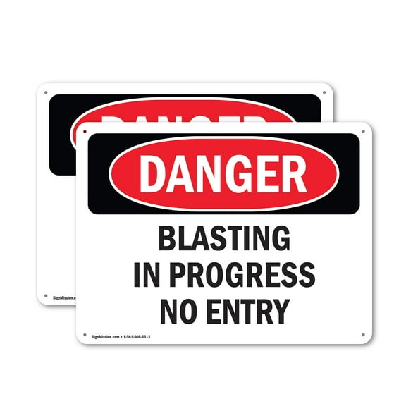 (2 Pack) Blasting In Progress No Entry OSHA Danger Sign 14 Inch X 10 Inch Plastic Sign, Weather Resistant, UV Protected for Workplace, Business, and Construction Site, Made in the USA