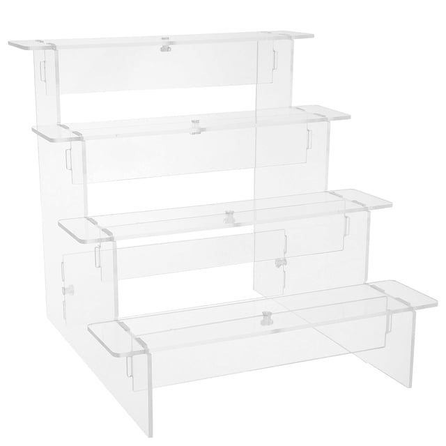 WASHWEPE Clear Display Riser Acrylic Display Shelf Minimalist Four Tier Storage Holder for Collectors 1Pack