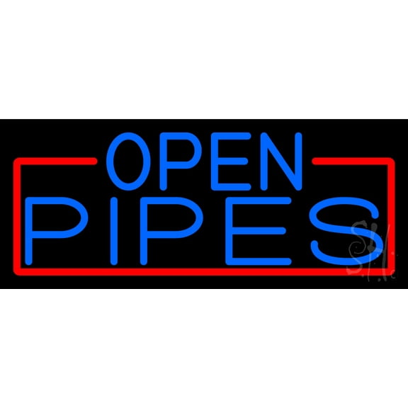 Blue Open Pipes With Red Border LED Neon Sign 10 x 24 - inches, Clear Edge Cut Acrylic Backing, with Dimmer - Bright and Premium built indoor LED Neon Sign for Bar decor.