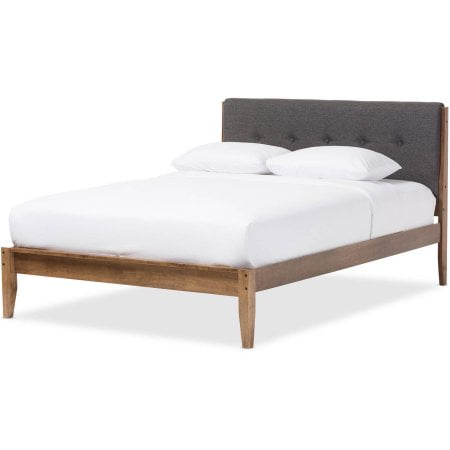 Baxton Studio Leyton Mid-Century Modern Upholstered Queen-Size Platform Bed, Gray