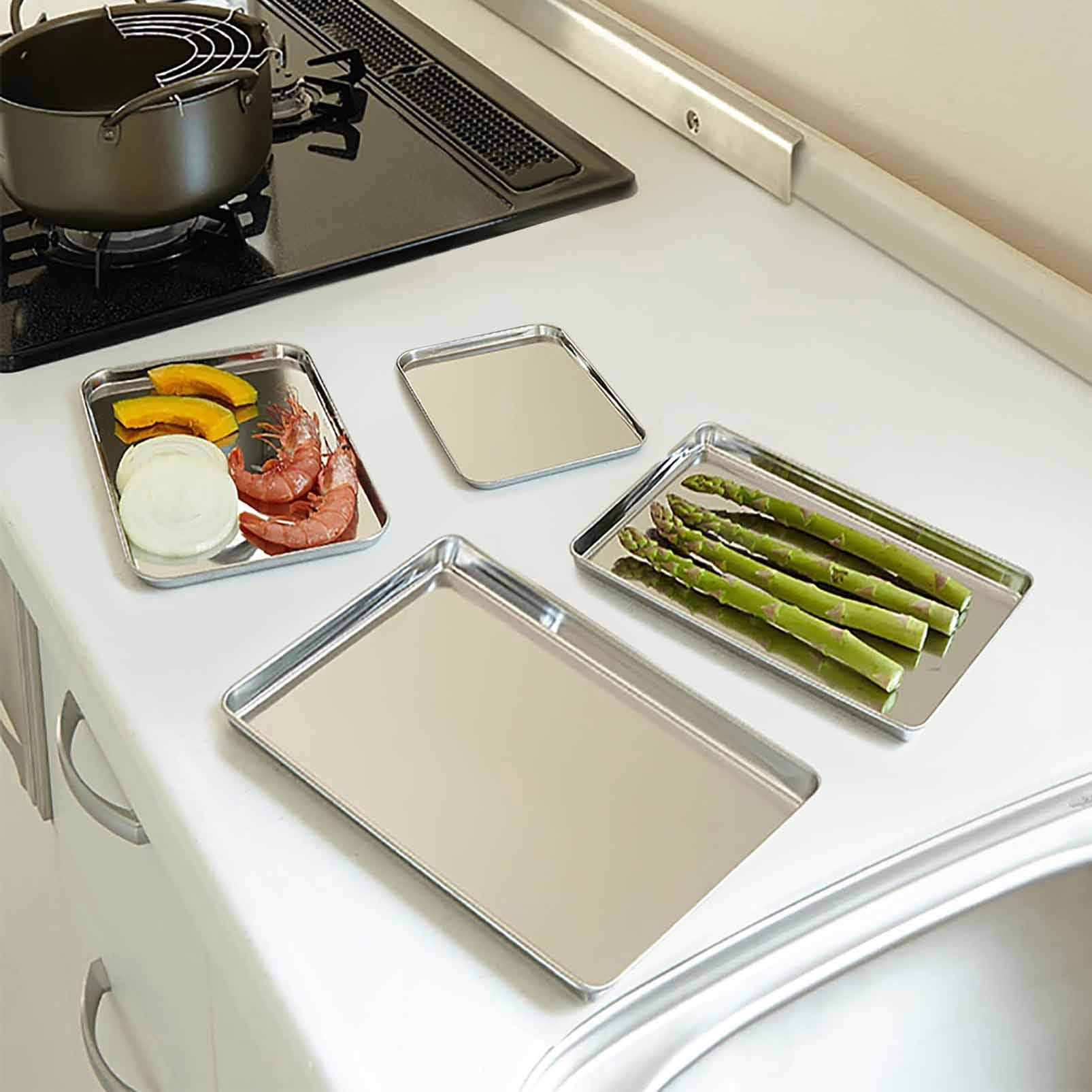 Baking Sheet Set 4 Stainless Steel Pans, 16/12.5/10/9.3 Inch