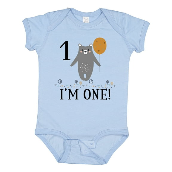 Inktastic 1st Birthday Woodland Bear 1 Year Old Boys or Girls Baby Bodysuit
