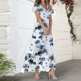 thumbnail image 2 of Youmylove Maxi Dresses for Women Elegant Dresses Swing Long Dress Chiffon Floral Short Sleeve Ruffle V Neck Fashion Waist Flowy Dress Summer Beach Sundress, 2 of 3