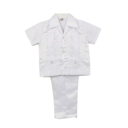 Rain Kids Little Boys White Long Pants Satin Baptism Guayavera Outfit Set 2-6