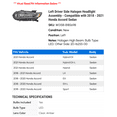 thumbnail image 2 of Left Driver Side Halogen Headlight Assembly - Compatible with 2018 - 2021 Honda Accord Sedan 2019 2020, 2 of 2