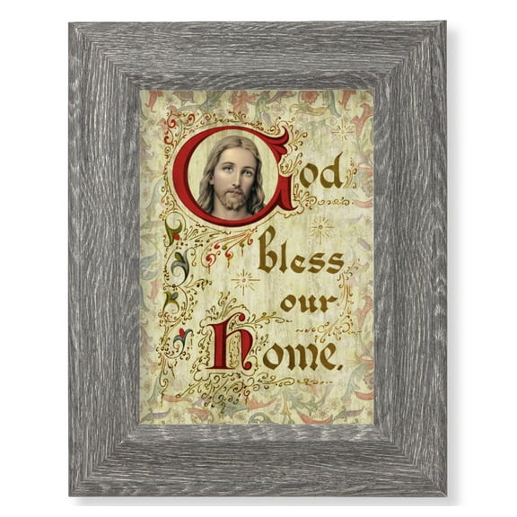 House Blessing Picture Framed Wall Art Decor Small, Dark Gray Weathered Oak Finish Frame