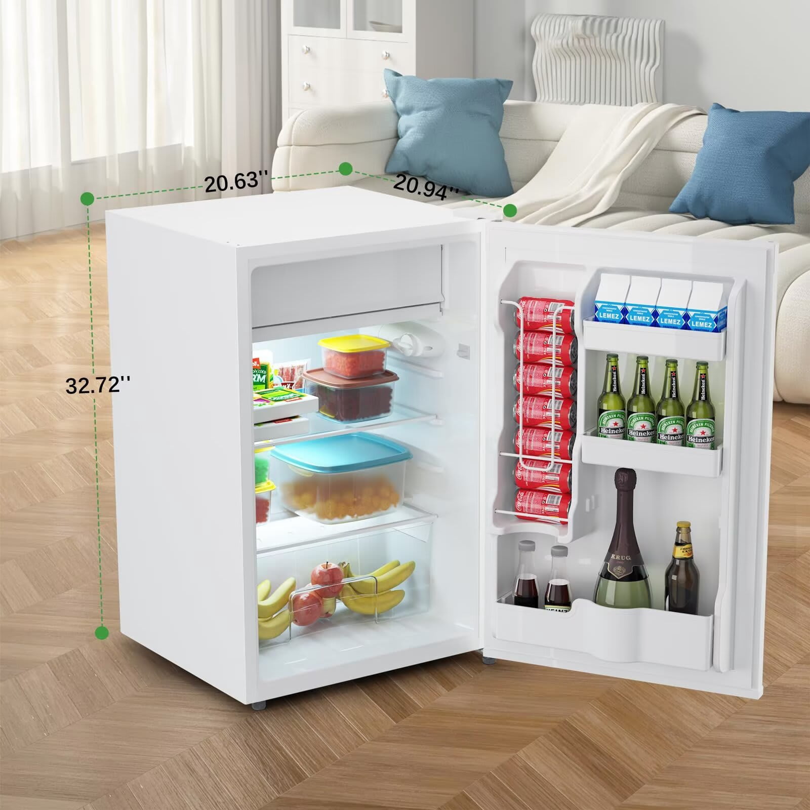 EastVita 4.3 Cu.Ft. Single Door Compact Refrigerator with Freezer - Slide Out Glass Shelf Compact Fridge for Bedroom Office Dorm-White