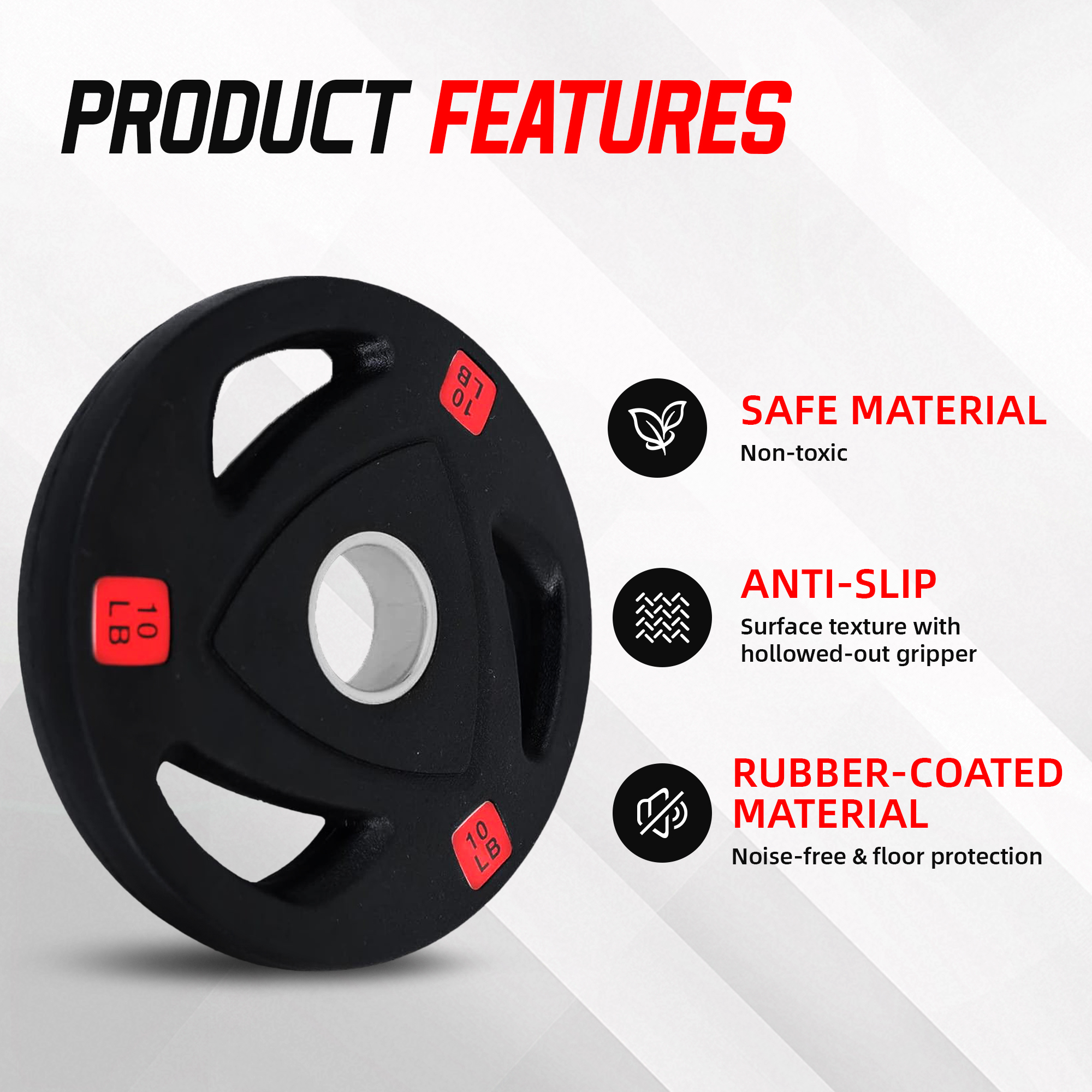 FlexWave 2-Inch Rubber Coated Cast Iron Weight Plates Set, 80LB/180LB/210LB Options, for Barbell & Home Gym Strength Training