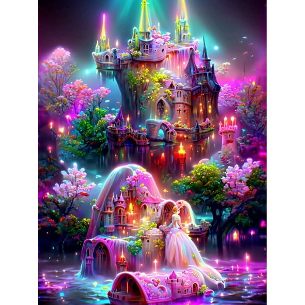 Full Mosaic Diamond Painting Fairy Tale House 5D Diamond Embroidery Home Decor Dream Castle DIY Rhinestone Cross Stitch S454square 24x30cm Gao Jinjia LED