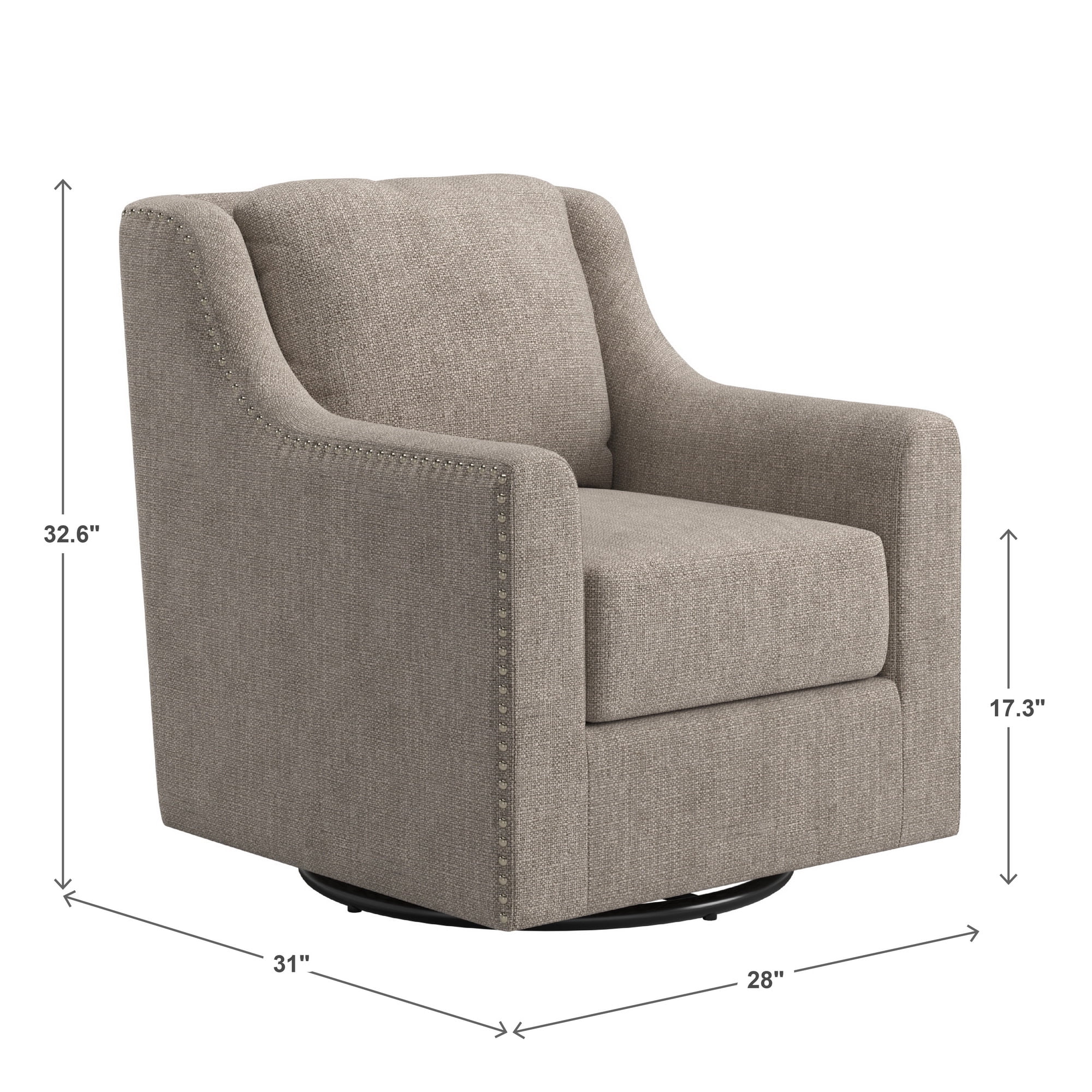 Weston Home Dovelle Nailhead Slope Arm Swivel Chair, Gray