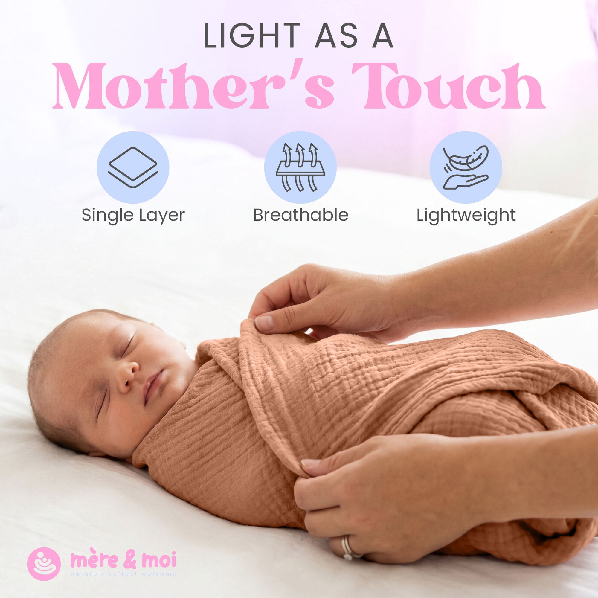Mère & Moi: Muslin Baby Blanket – 2 Pack, Peach & Cream - 40x36", Double Layer Cotton Swaddle, Lightweight-Breathable, Oeko-TEX, Newborn-Toddler Wrap