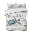 thumbnail image 2 of Ocean Turtle Twin Size Down Alternative Comforter,Lightweight Comforter Quilt Bedding Set with Pillow Shams Coastal Blue Starfish Shell Conch Wood Grain All Seasons Bed Comforter Duvet Insert 68"x86", 2 of 7