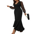 thumbnail image 3 of DYMADE Womens Plus Size Dresses Mesh Long Sleeve V-Neck Slim Party Cocktail Wedding Formal Fishtail Dresses, 3 of 4