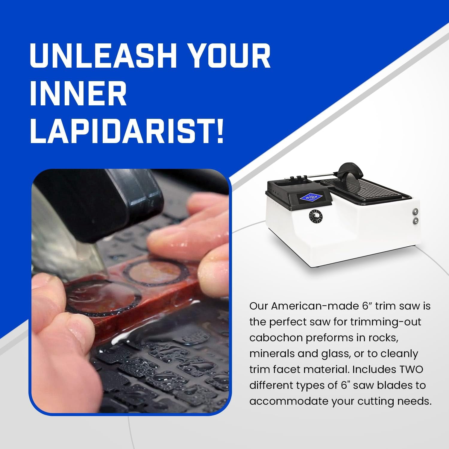 Hi-Tech Diamond - 6" Lapidary Saw - Lapidary Equipment Rock, Stone, Glass Cutting, Trimming, Sawing Machine - Stone Cutter Trim Saw and More - Includes TWO 6" Diamond Rock Cutting Blades