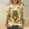 thumbnail image 2 of Tnhcen Women's Fall World Bee Day Print Crewneck 3/4 Sleeve Loose Fit T-Shirt - Plus Size Friendly Autumn Graphic Tops S-5XL, 2 of 5