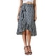 thumbnail image 1 of Falda Midi Floral Refinada para Mujer, Casual de Verano, con Volantes, Nudo en la Cintura, Corte A, Falda Fluida, Talla XS, Color Negro, 1 of 6