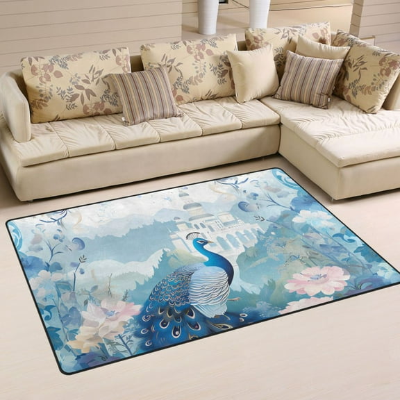 Peacock Flowers Castle Area Rug Washable Floor Carpet Mat 60 x 39 inch for Bedroom Living Room Kids Room Home Decor