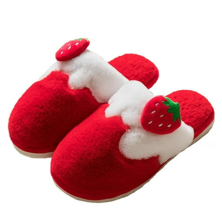 

shuwee Winter Slippers Plush Warm Lined Sheep Wool Slippers Non Slip Fleece Lining Slippers Cozy Indoor Red 38-39