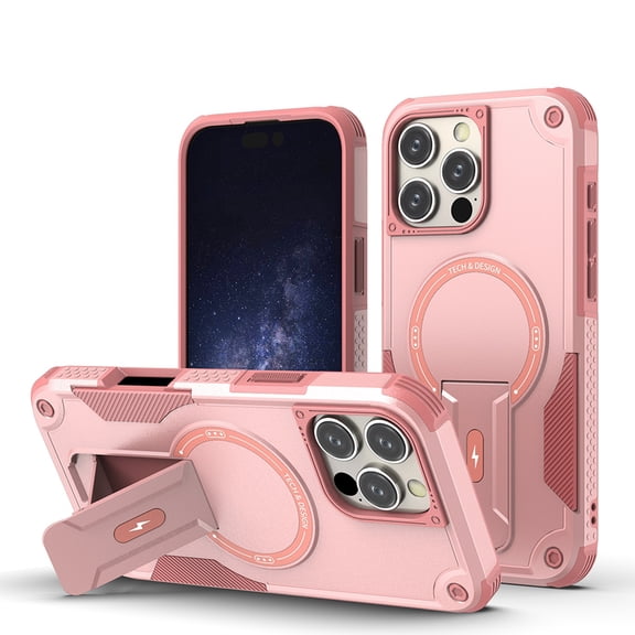 TECH CIRCLE for iPhone 16 Pro Max Magnetic Armor Hybrid Case with Invisible Stand [Compatible with MagSafe] Military Grade Rugged Protection Heavy Duty Shockproof Case for Wamen Men,Pink