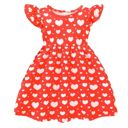 

Toddler Girls Fly Sleeve Valentine s Day Prints Dress Dance Party Dresses Clothes Lace Panel Dress Toddler Girl Jean Dress for Girls Wedding Dress Flower Girl Lace Dress for Bridesmaid Young Girl