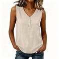 thumbnail image 2 of Hfnxid Womens Tank Top Striped Sleeveless Satin Tops Button Up V Neck Shirt Fashion Slim Work Business Shirts Khaki L, 2 of 7