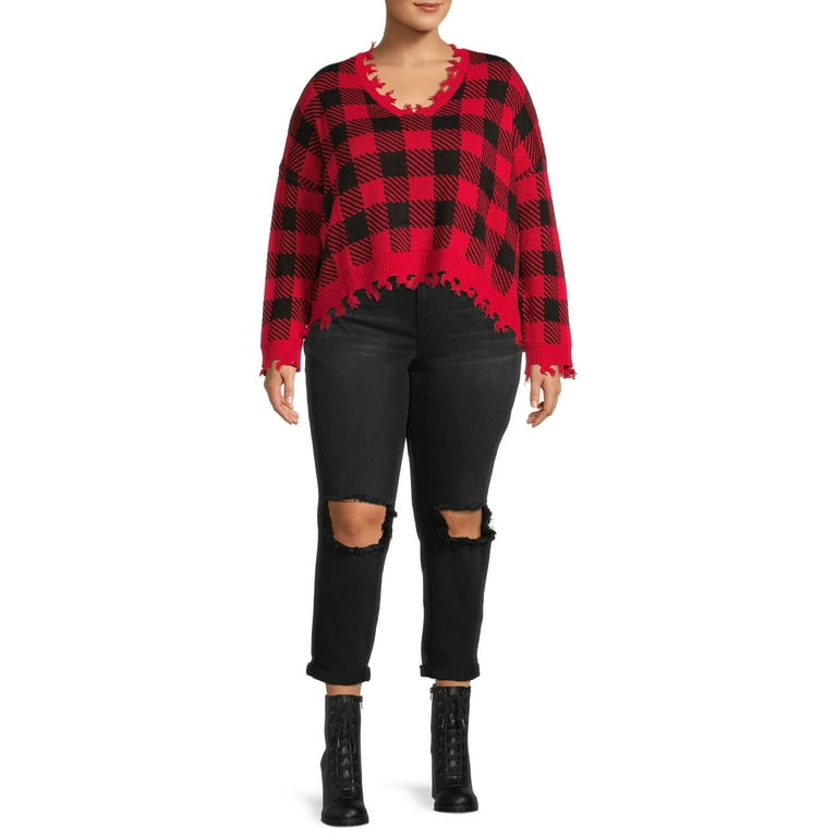 No Boundaries Juniors Plus Size V Neck Frayed Sweater Walmart