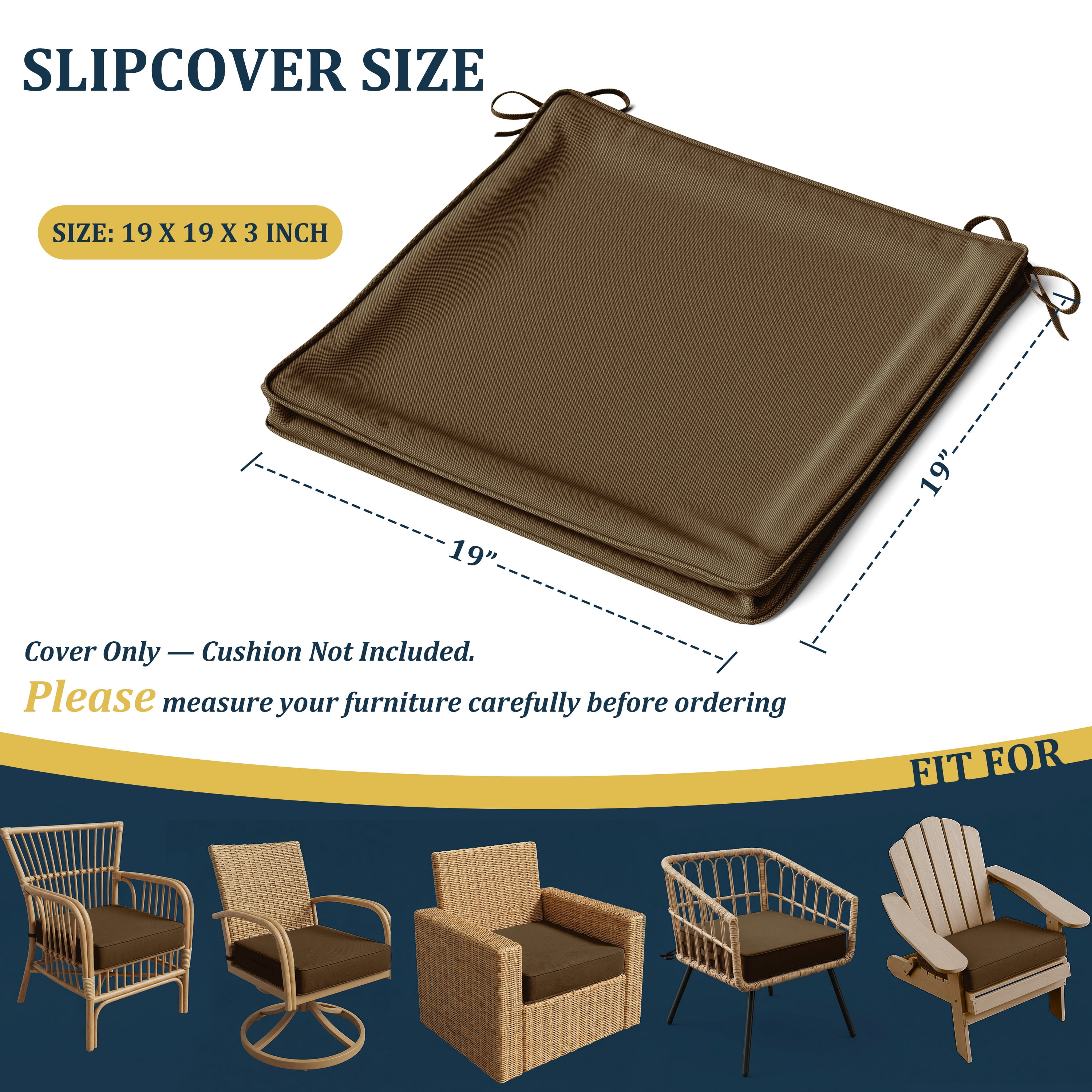Kimunuk 4Pcs Outdoor Slipcovers for Chair Cushions , 19" x 19" Replacement Waterproof Non-Slip Patio Seat Cushion Covers with Handle,Chocolate