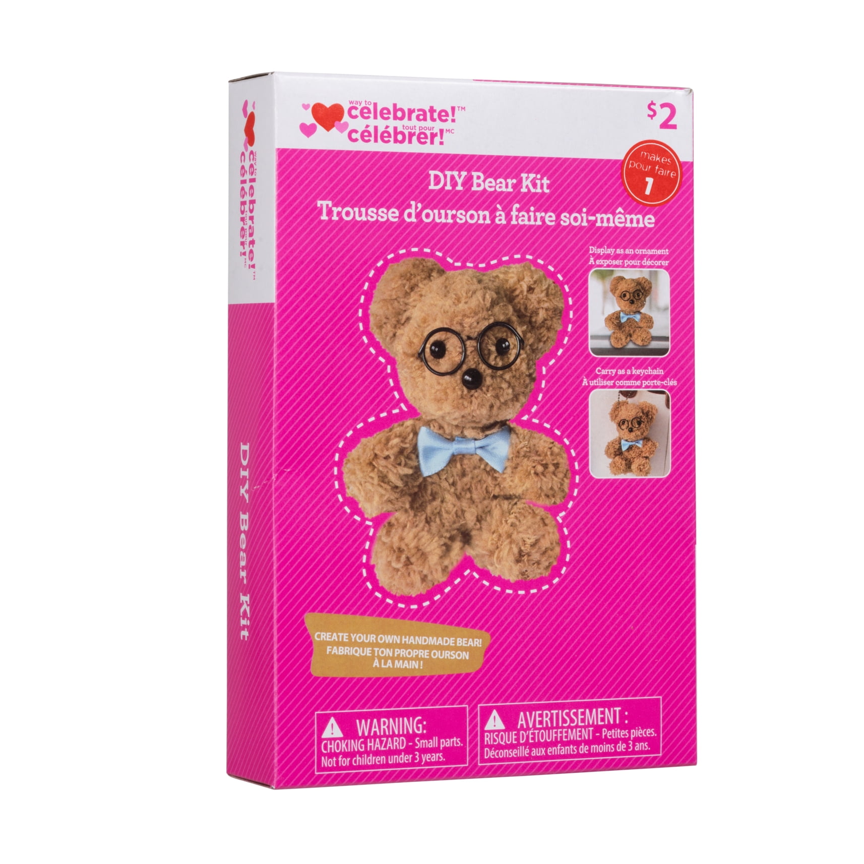Way to Celebrate DIY Bear Kit, 1 Count Brown Teddy Bear, Perfect Gift for Valentine's Day