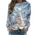 thumbnail image 2 of Tops for Women Plus Size Christmas Printed Round Neck Long Sleeve Capless Casual Loose Sweatshirt Light Blue XXL, 2 of 5