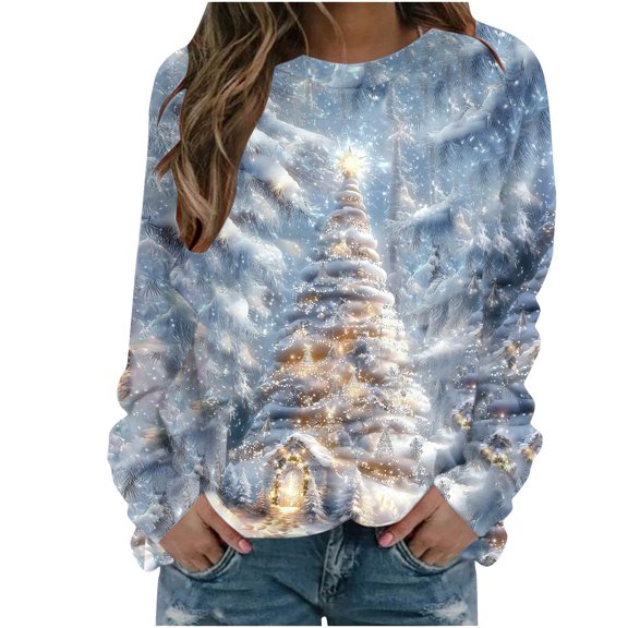 bnaln Christmas Jumpers for Women Casual Crewneck Christmas Sweatshirts Xmas Tree Print Loose Soft Long Sleeve Pullover Tops Funny Novelty Festival Shirts Casual Holiday Party Blouse