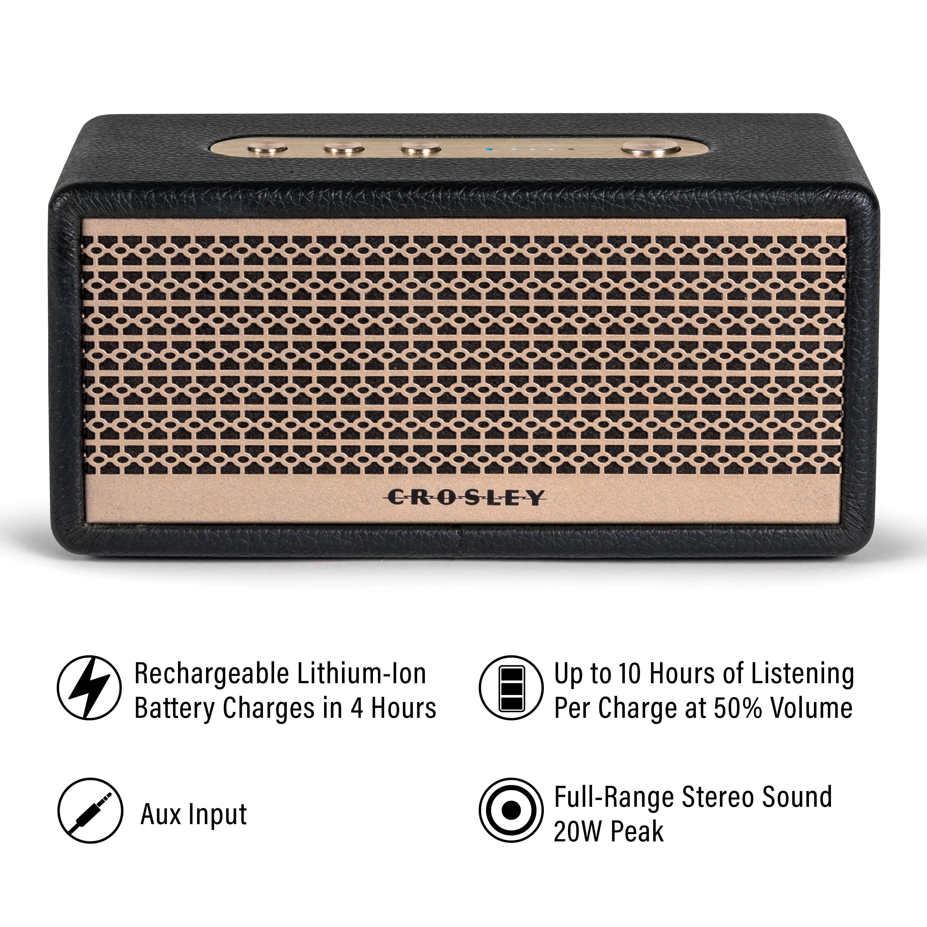 Crosley Montero Small Portable Bluetooth Speaker with Aux Input, Rechargeable Wireless Speakers