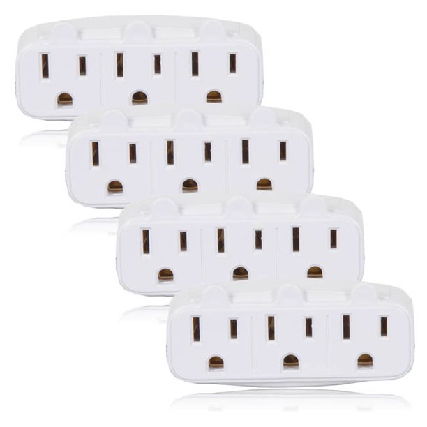 3 Grounded Multi Outlet Adaptor Wall Plug (Pack of 4)