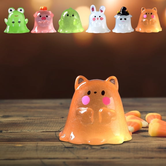 Liamobondopolis 20Pcs Glow In The Dark Halloween Cute Ghost Animals Ornaments Mini Statue Halloween Decorations, Bedroom Table Decoration, Car Ornament