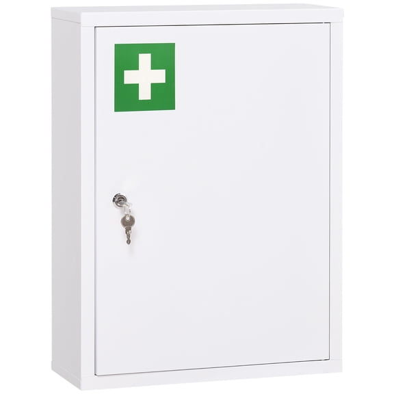 Lockable Wall Medicine Cabinet with 3 Shelves, 16x21 White Steel Cabinet for Bathroom Kitchen, Secure Storage for Medications