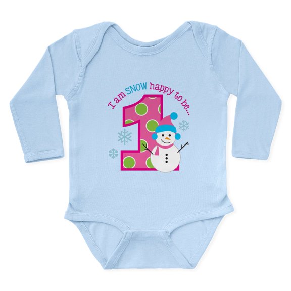 CafePress - Snowman Girl 1St Birthday Body Suit - Long Sleeve Cotton Baby Bodysuit