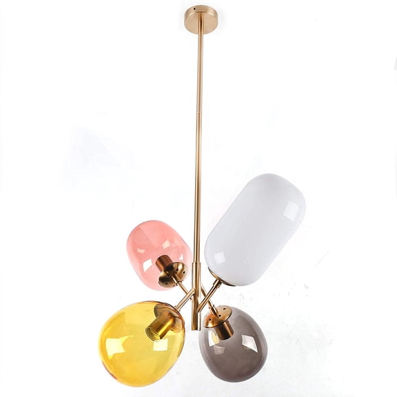 Modern Colored Glass Ball LED Pendant lamp Chandelier Ceiling Light,4 LEDs Hanging Lamp Fairy Lights for Outdoor Patio Garden Yard Wedding Table Decor