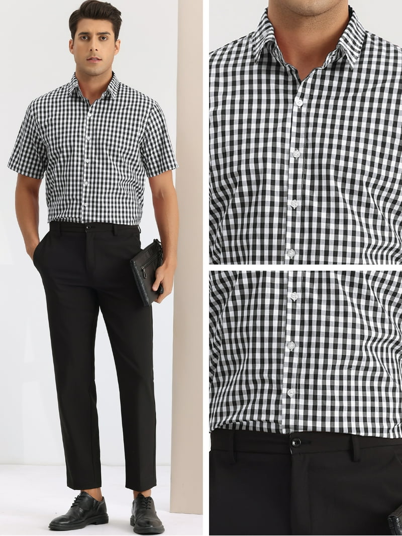 black and white dress with gold buttons FB County | Short Sleeve Checker Flannel Black/Tan main image 0
