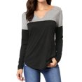 thumbnail image 2 of Camiseta De Manga Larga Con Cuello En V Y Henley Dividida Para Mujer Negro XL, 2 of 6