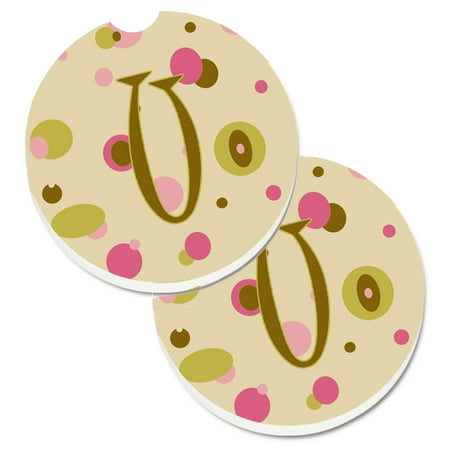 

Carolines Treasures CJ1004-UCARC Letter U Initial Monogram - Tan Dots Set of 2 Cup Holder Car Coasters Large