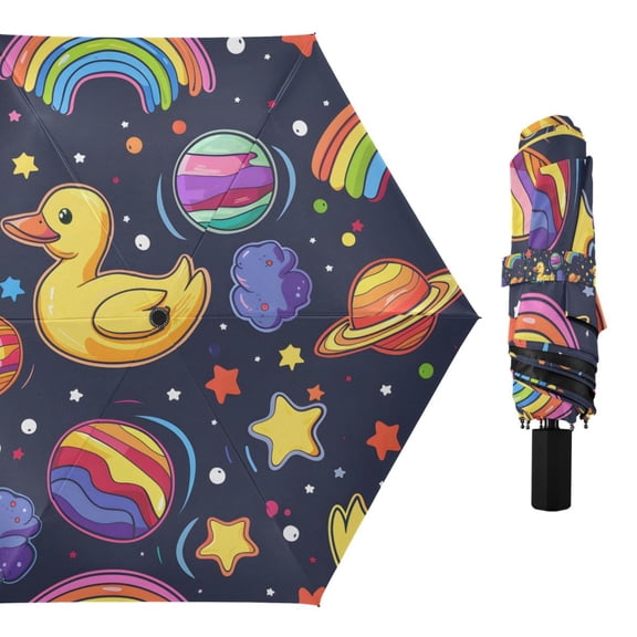 Duck in Space Compact Sun Umbrella Windproof Travel Umbrellas for Rain Strong Portable UV Protection