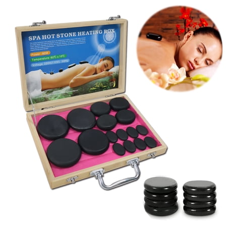 16Pcs Hot Stone Massage Set Oil Nassage Energy Stone Set for Massage Spa Salon Electric Heater Box SPA Hot Stone Heating Box