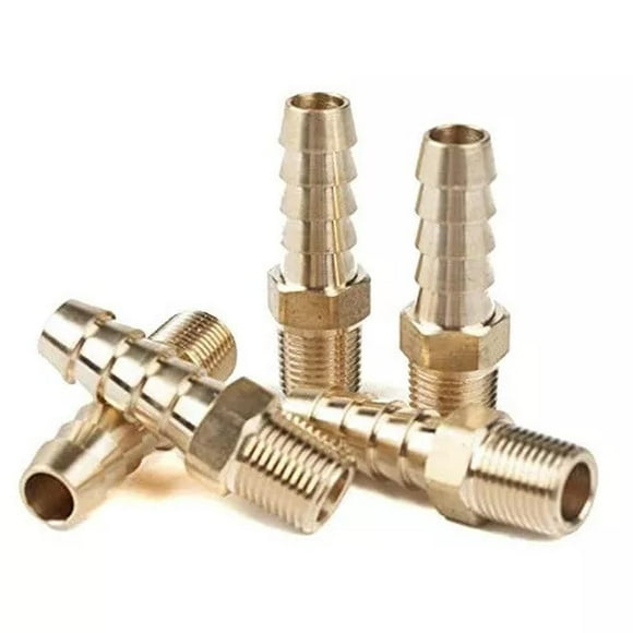 (5 Pack) 1/4" Hose Barb X 1/8"Thread MALE NPT Brass Fitting Gas hose connector