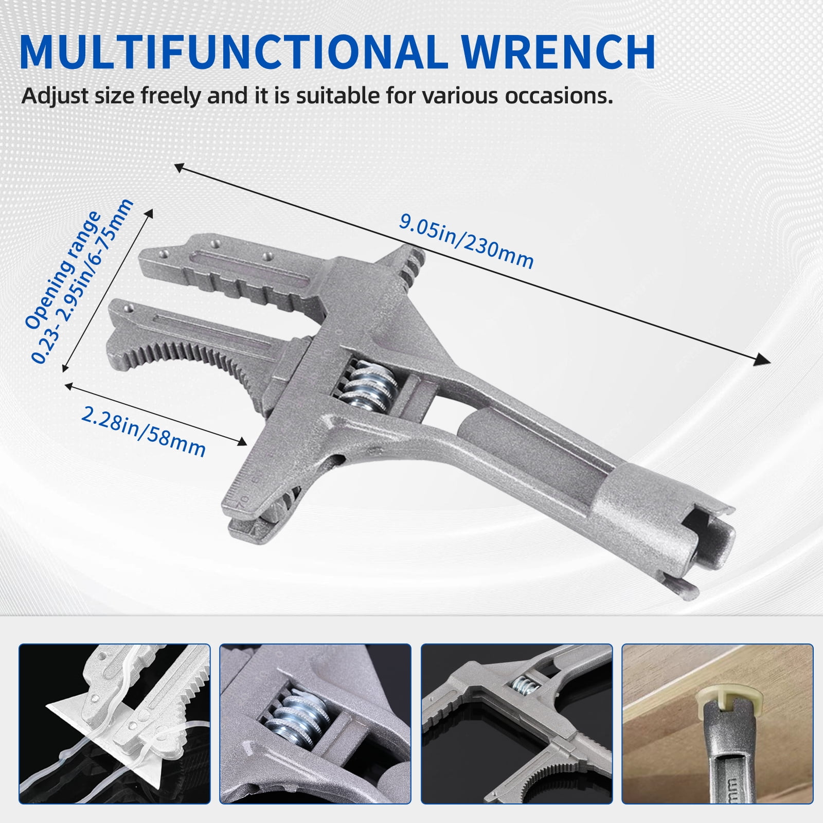 6-piece sink wrench set, 8-in-1 sink and bathroom faucet wrench, adjustable wrench with wide jaws and short handle, 6-75 mm, universal plumbing tool, suitable for sink basins, pipes, and nut removal