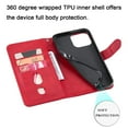 thumbnail image 6 of SaniMore Case for iPhone 15 Pro (6.1" 2023), Zipper Wallet Pocket Caed Slots Retro PU Leather Shockproof Drop-proof Flip Kickstand All-around Protective Shell, Red, 6 of 11