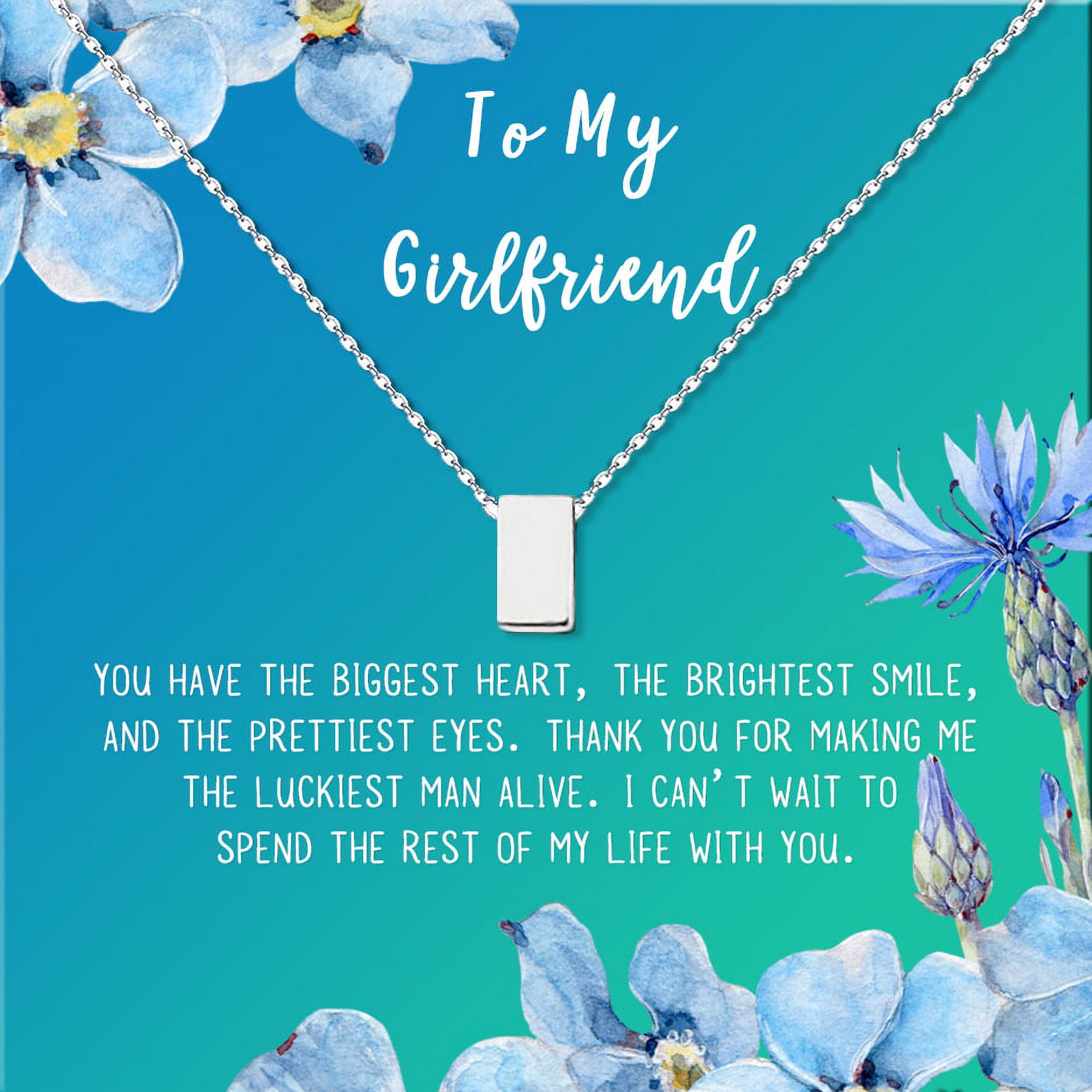 Anavia To My Girlfriend Necklace Gift, Card Gift for GF, Girlfriend Jewelry, Girlfriend Birthday Gift, Mother's Gift-[Silver Cube, Bright Blue Gift Card]