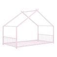 thumbnail image 2 of Bellemave Twin Metal House Bed with Headboard and Footboard Montessori House Bed, Metal Floor Bed Frame with Roof, No Box Spring Needed, Pink, 2 of 11